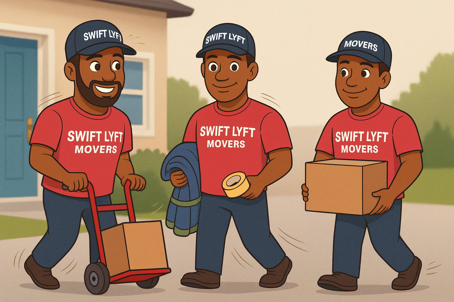 Swift Lyft movers loading, packing, and carrying boxes at a home