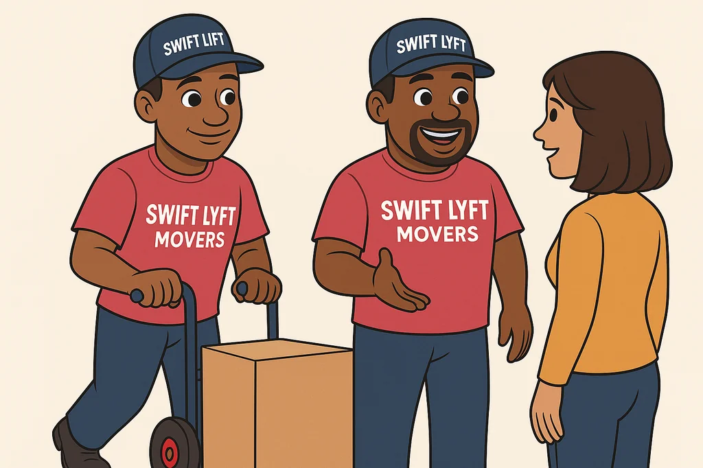 Swift Lyft movers loading, packing, and carrying boxes at a home